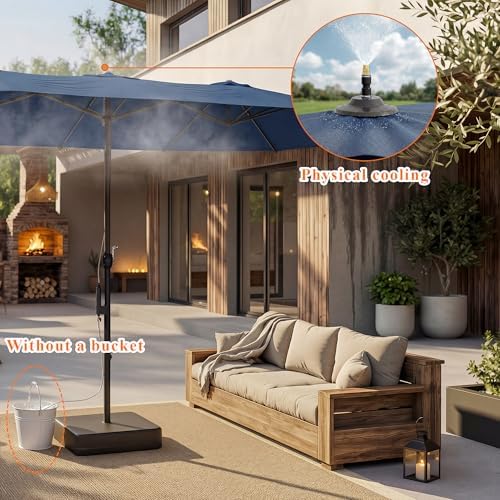 ECACAD 15 ft Extra Large Outdoor Patio Umbrella with Crank & Water Misting Cooling System, Base Included, Rectangular Double-sided Umbrella for Pool Market Garden Backyard - Image 3