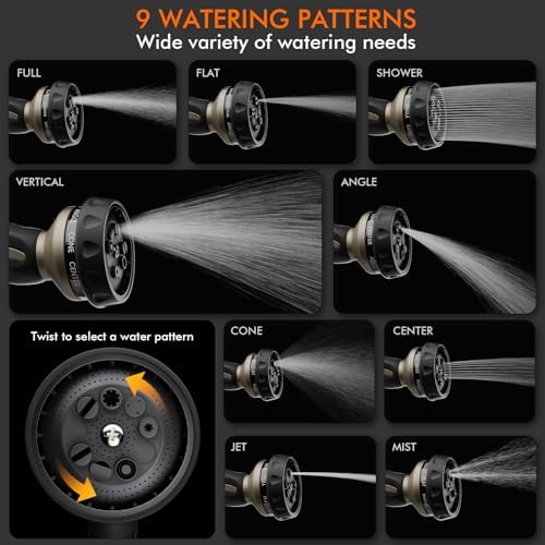 RESTMO Hose Nozzle with Easy Self-Lock Trigger, Heavy Duty Metal Water Hose Sprayer with 9 Spray Patterns and On/Off Valve, High Pressure | Thumb Flow Control, Ideal for Outdoor Lawn & Plant Watering, - Image 4