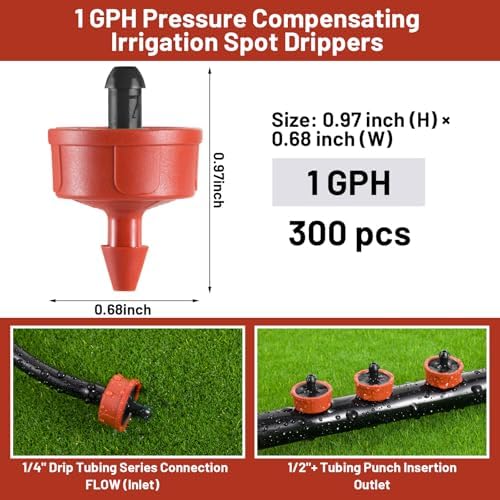 300pcs 1 GPH Pressure Compensating Drippers for Drip Irrigation - Image 2