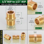Hose Connector 6pcs Brass Pipe Hex Nipple Fitting 1/8" 1/4" 3/8" 1/2" 3/4" 1" BSP Male Thread Quick Adapter Coupler Connector for Garden Fitting(1l2 to 1l2) - Image 2