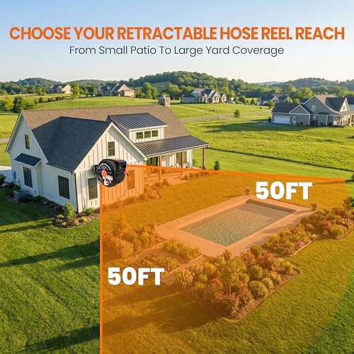 Retractable Garden Hose Reel, 1/2 in x 50 ft Wall Mounted Hose Reel - Image 6