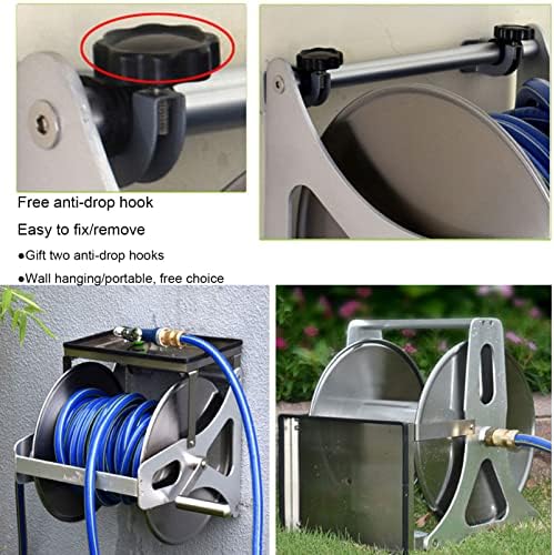 Wall/Floor Mounted Hose Butler Garden Hose Reel, Weather Resistant Stainless Steel Hose Holder with Storage Shelf, Retractable Hose Reel Compressor Hand Crank Swivel Bracket, Water Hose Storage Stan - Image 5