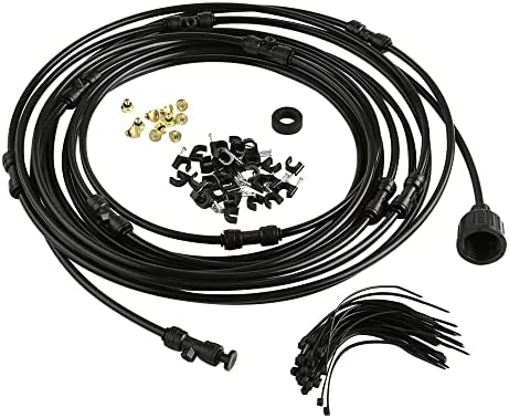 Misting Cooling System,(6-18M) Misting Line + Brass Mist Nozzles + Outdoor Mister for Patio Garden Greenhouse Trampoline for waterpark (18M,Black) by Drincoshow