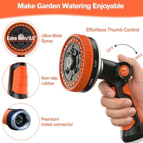 Rosy Earth Metal Garden Hose 25ft, Lightweight Steel Water Hose with 8-Mode Wide Nozzle - Image 3