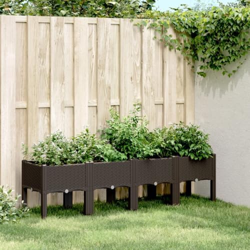 Brown Garden Planter Box with Legs 63x15.7x16.5 PP Outdoor Bed - Image 2