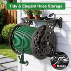 Garden Hose Reel Wall Mount Metal, Holds 125 ft x 5/8" Decorative Water Hose Holder for Outside Storage, Heavy Duty Aluminum Frame w/Shelf, No-Leak Aluminum Water System, Easy Assmbly, Dark Bronze - Image 4