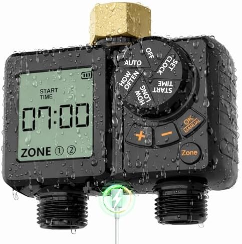 MIXC 2026-Thickened Soaker Hose 100Ft with Rechargeable 2-Zone Water Timer - Image 2