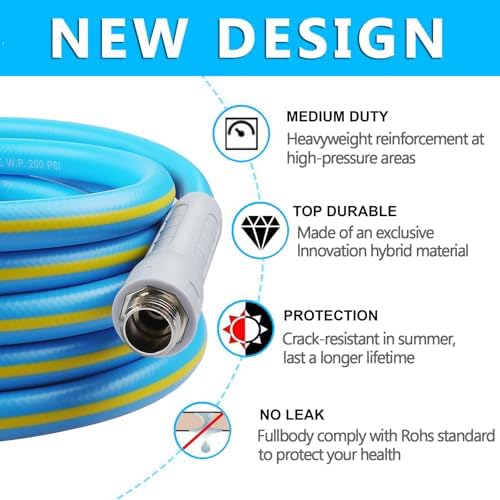 HQMPC Hose Garden Hose With 5/8 in. x 50 ft., Water Hose For Garden Lawn Watering Heavy Duty Durable Material Water Hose Solid Brass Fittings With Nozzle (BLUE) - Image 4