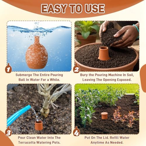 2 Pcs Large Terracotta Watering Pots 50 oz Ollas Self-Watering Pots Terracotta Watering Globes with Lid Plant Irrigation System for Indoor Outdoor Plants Raised Beds Garden - Image 3