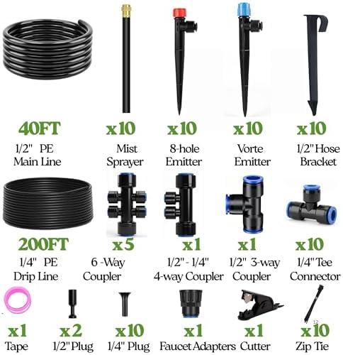 290FT Drip Irrigation System for Garden Watering: Quick Connect 1/2" & 1/4" Tubing Automatic Watering Kit with Adjustable Misting Sprinklers, Irrigation Hose System for Raised Beds Lawn Greenhouse Pla - Image 6