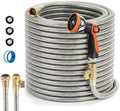 Garden Hose, 50ft 5/8" Stainless Steel Water Hose w/ 10-Mode Spray Nozzle, On/Off Valve, 523 PSI Burst, Anti-Kink, Lightweight All-Weather Flexible, Leakproof 3/4" Brass Male to Female Fittings by GOCHIFIX