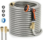 Garden Hose, 50ft 5/8" Stainless Steel Water Hose w/ 10-Mode Spray Nozzle, On/Off Valve, 523 PSI Burst, Anti-Kink, Lightweight All-Weather Flexible, Leakproof 3/4" Brass Male to Female Fittings by GOCHIFIX