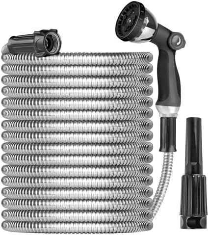 Metal Garden Hose 150ft Heavy Duty Stainless Steel Water Hose with Sprayer & Metal Fittings Flexible Lightweight Hose Puncture Proof Hose for Yard, Outdoors, Rv by Ainpata