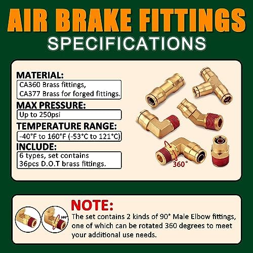 37Pcs Brass DOT Air Brake Line Fittings Kit,1/4" 3/8" 1/2" NPT - Image 4