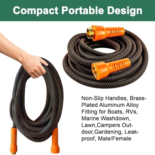 100FT Flexible Garden Hose & 10Modes Nozzle,Lightweight Water Hose,Kink-Free,All-Weather 3/4 in. Hose for RV,Boat,Car Wash,Garden,Yard,Camper,Outdoor NoneExpand (100Ft,Orange-Black) - Image 6