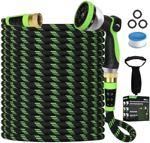 Garden Hose Non-Expanding 100ft, Flexible Water Hose with 10 Function Spray Nozzle, Lightweight, Kink Free,Leak Proof Water Hose for Outdoor,Yard, Lawn, Car Wash, Pet,RV (100FT) by Oppsiue