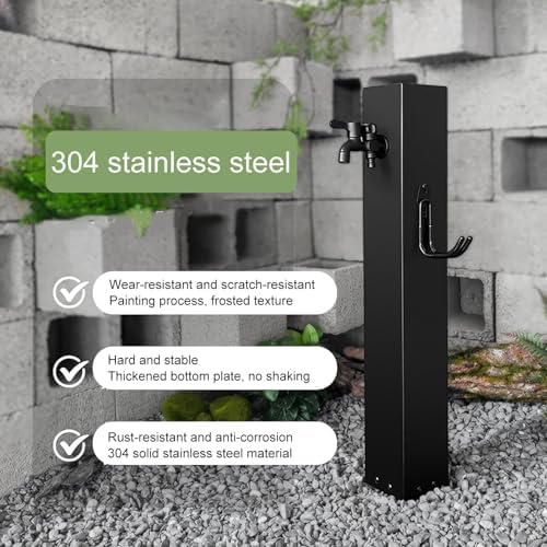 304 Stainless Steel Vertical Garden Water Column, Hose Stand with Copper Faucet, Decorative Hydrant Taps, Square Design with Hooks - Durable Outdoor Garden Decor (Black) - Image 4