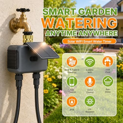 Mcbazel Solar & Type-C Charging WiFi Water Timer for Garden Hose, Smart 2-Zone Sprinkler Controller with App & Voice Control, Programmable Irrigation System with Auto & Manual Modes for Yard - Image 2