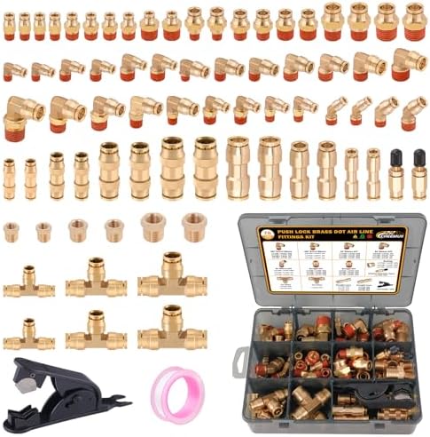 CheeMuii 76 Pcs Brass DOT Air Line Fittings Kit DOT Push to Connect Fitting by CheeMuii