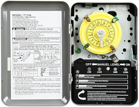 T104 Mechanical Timer Switch,208-277V AC DPST 40A,Pool Pump Switch,Heavy Duty Pool Timers Outdoor,Timer for Lights HVAC Systems,24 Hour 12 ON/Off for Pump, 6 Years Warranty by Unknown