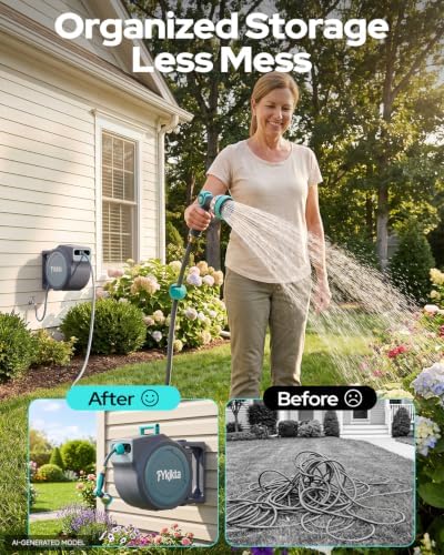 Retractable Garden Hose Reel 1/2''65 FT Wall Mount, Auto Rewind - Image 6