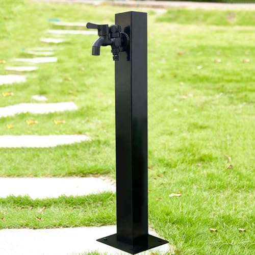 Stainless Steel Outdoor Water Spigot, Black Garden Water Column Floor Mount Water Tap for Lawn Irrigation Patio Yard Use, Decorative Water Feature Fountain Faucet Post(Height: 95cm/37.4in) by Hamankim