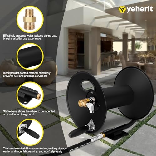 High Pressure Washer Hose Reel 100ft 3/8" NPT, 4000 PSI Heavy Duty Steel Power Washer Hose Reel with Swivel Arm, Mounting Bracket & M22 14mm Fitting, Wall/Machine/Van/Trailer Mount Compatible - Image 2