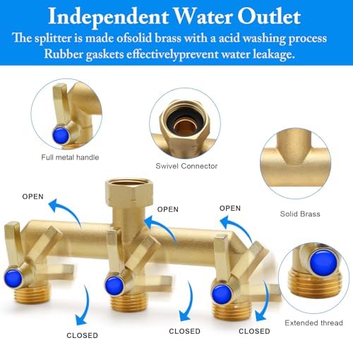 Brass Garden Hose Splitter, 3 Way Hose Splitter, Outdoor Hose Splitter, Outlet for Regulating and Shutting Off Water Flow - Image 4