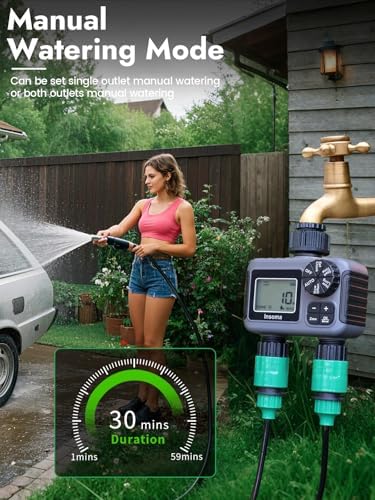 Insoma 2 Zone Water Timer, Programmable Irrigation Sprinkler Timer for Garden Hose, Outdoor Hose Faucet Timers with Rain Delay/Manual/Auto Modes, IPX5 Waterproof for Drip System & Lawn - Image 4