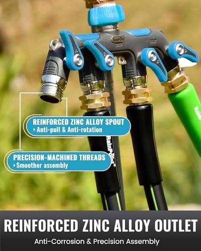 RAINPOINT 4 Way Garden Hose Splitter, 100% Metal Heavy Duty Water Hose Splitter with Individual Shut-Off Valves, 3/4" GHT High Flow Outdoor Faucet Splitter, 1.81" Extra Long Handle (Blue) - Image 4