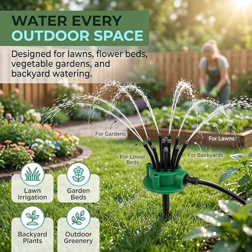 360° Coverage Precision Garden Irrigation Sprinkler Adjustable Garden Watering System with Flexible Spray Arms Rotating Yard Irrigation Tool Auto Roof Cooling Coverage System for Grass Roof(3pcs) - Image 3