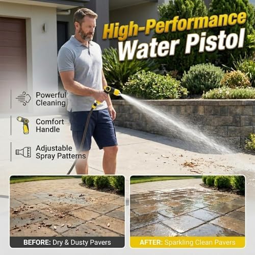 High Pressure Garden Hose Nozzle with 4 Spray Patterns & Thumb Control (Yellow) - Image 2