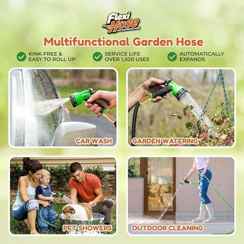 Flexi Hose with 8 Function Nozzle, 150FT - Lightweight Expandable Garden Hose, No-Kink Flexibility, 3/4 Inch Solid Brass Fittings and Double Latex Core - Image 3