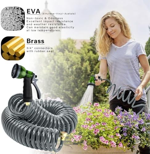 Coil Hose 50FT EVA Coil Garden Hose With 3/4'' Brass Connector - Image 2