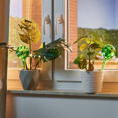 Relaxdays Watering Globes Glass, Set of 4, H x D: 30 x 9 cm, Watering Balls for Plants, Watering Aid Holiday, Green - Image 2