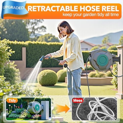 5/8" x 100 ft Retractable Garden Hose Reel, Heavy Duty Water Hose Reel - Image 2