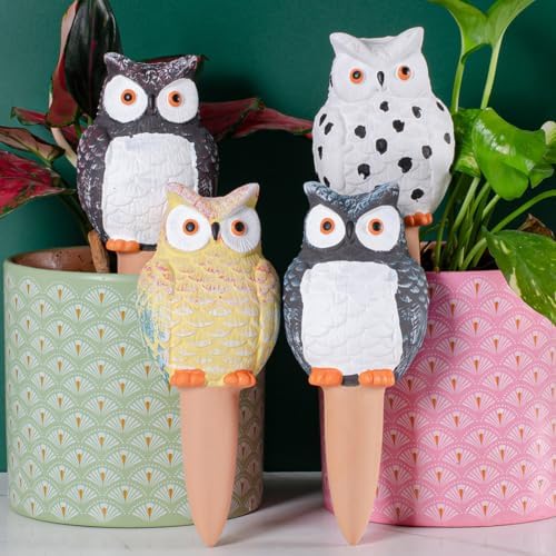 4 Pack Owl Shaped Drip Irrigation Device Top Refill Design Slow Release Self Watering Planter Insert Cute Self Watering Plant Spike for Indoors Outdoors Potted Plants (A) - Image 2