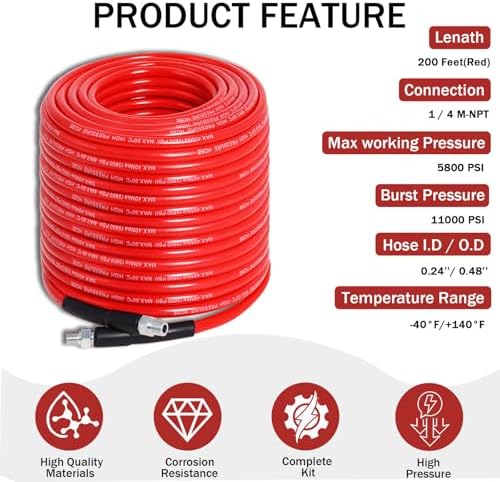 200FT 1/4-In Sewer Jetter Kit, 5800 PSI Pressure Washer Drain Cleaner Hose - Image 4