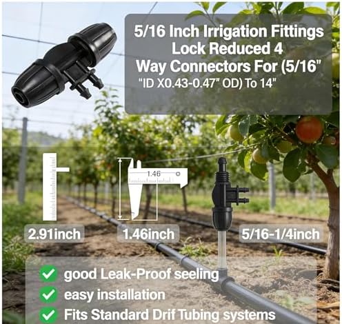 5/16 Inch (1/4Inch) Irrigation Fittings Coupling,Barbed Tee Connectors For (5/16" ID X0.43-0.47" OD) Drip Tubing Barbed Connectors Pack of 20/50/100 (100,5/16 Four way) - Image 2