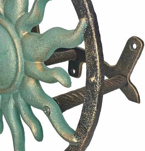 Zeckos Garden Hose Holder Sun 11.5 Inch Cast Iron Verdigris Bronze - Image 5