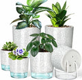 6 Pack Self Watering Pots for Indoor Plants, 4+5.5+6.3 Inch Self Watering Plant Pots Set, Flower Pots with Wick Rope and Reservoir for African Violet, Spider Plant, Orchid - Crack Texture by Samhe
