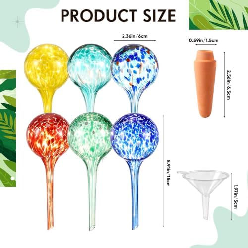 Mifoci 6 Set Plant Watering Devices, 6 Glass Water Bulbs with 6 Terracotta Water Spikes for Plants and 2 Funnels, Plant Watering Globes Set for Indoor and Outdoor Garden - Image 2