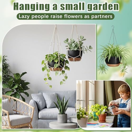 Sliner Set of 4-12 Inch Self Watering Hanging Planters Includes Hanging Pots and Outdoor Hanger Plant Pots with Drainage Holes 2 Types of Hanger Basket Hooks for Patio Garden(Black Brown) - Image 5