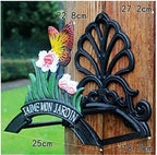 IOCCIOBB Garden Hose Holder Metal Durable Water Hose Hanger Wall Mounted Water Pipe Holds Rack Antique Garden Yard Decorative Wall Hose Hanger Reel with Welcome Sign Cast Iron Antique Design - Image 2