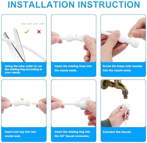 Misting Systems White, Outside Patio Misters, 100FT Misting Cooling System+30 Brass Mister System+2 PE Antioxidant Adapters 3/4"+2 Tee Adapters+2 90 Degree Elbows for Pasture&Garden&Gazebo (White) - Image 3
