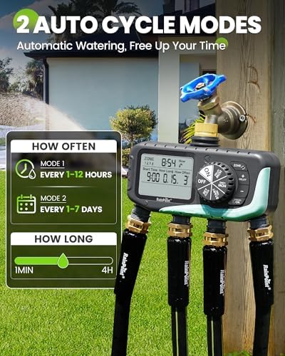 RAINPOINT Sprinkler Timer, 4 Outlets Hose Timer with Brass Inlet with Rain Delay/Manual/Automatic Controller System, Programmable Digital for Lawn Yard, 4 Zone (Sky Blue, 4 Outlets) - Image 6