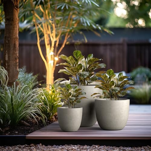 Kante Set of 3 Weathered Concrete Bowl Planters 18" 14" 10" Dia - Image 5