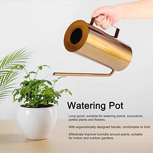 Garden Stainless Steel Long Spout Watering Can Pot, Indoor Plant Watering Can, Flower Plant Irrigation Tool Gold 1.5L - Image 2