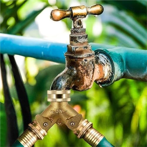 3/4 Inch 2 Way Brass Garden Hose Splitter Y-Type Tap Watering Connector Distributor for Outdoor Faucet 1/2/3 Set for Water Faucet & Spigot(Brass 2pcs) - Image 5