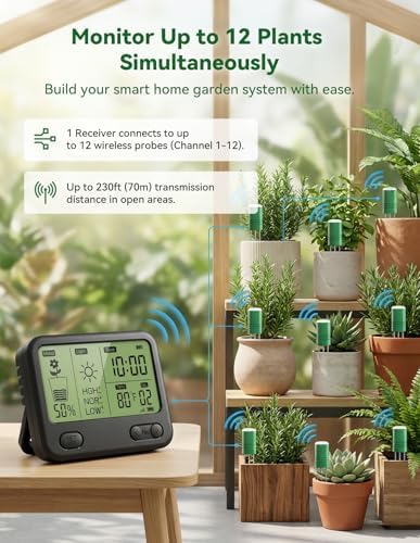 Nexuslab Wireless Soil Moisture Meter with LCD Receiver – 3‑Probe 3‑in‑1 Sensor (Moisture, Temperature, Light), 230 ft RF Range, Waterproof, Long Battery Life for Indoor/Outdoor Plants and Gardens - Image 3